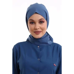 Tesettür Boyun Bağlamalı Bone - 119 Petrol Mavi