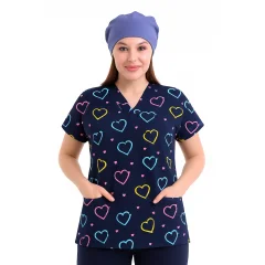 Yarasa Kol Desenli Tek Üst - 5029 Lacivert Kalp