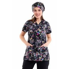 Yarasa Kol Desenli Unisex Tek Üst - 5007 Siyah Kelebek