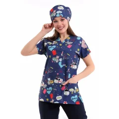 Yarasa Kol Dijital Unisex Desenli Üst - 6525 Lacivert Stetoskop