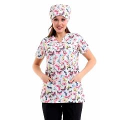 Yarasa Kol Dijital Unisex Desenli Üst - 6527 Beyaz Kelebek