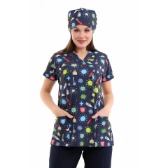 Yarasa Kol Dijital Unisex Desenli Üst - 6528 Sağlık Semboller