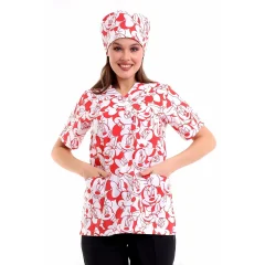 Zarf Yaka Desenli Üst - 11001 Kırmızı Micky