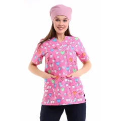 Zarf Yaka Desenli Üst - 2111 Fuşya Diş