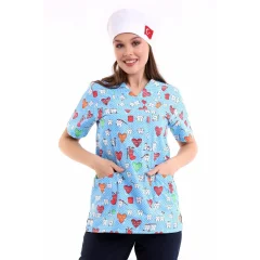 Zarf Yaka Desenli Üst - 2113 Turkuaz Diş