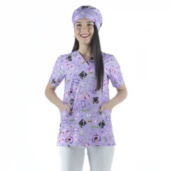 Zarf Yaka Desenli Üst - 4105 Lila Doktor