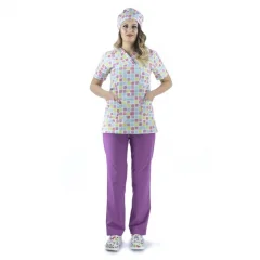 Zarf Yaka Desenli Üst - 5303 Kare Renkli