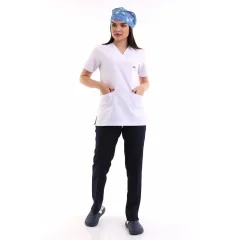 Zarf Yaka Kadın Takım - Beyaz Lacivert