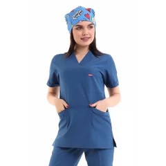 Zarf Yaka Kadın Tek Üst - 37 Petrol Mavi