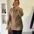 Camel Rengi Fermuarlı Kapüşonlu Hırka
