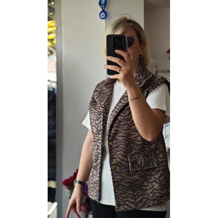 Zebra Desenli Tüvit Yelek