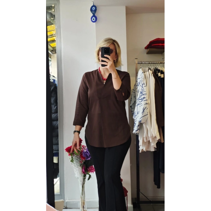 Acı Kahve Kruvaze Detaylı Bluz