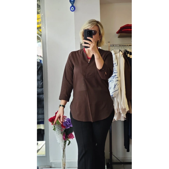 Acı Kahve Kruvaze Detaylı Bluz