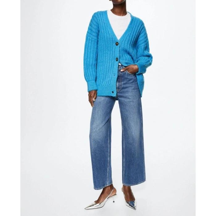 Canlı Turkuaz Örgü Hırka