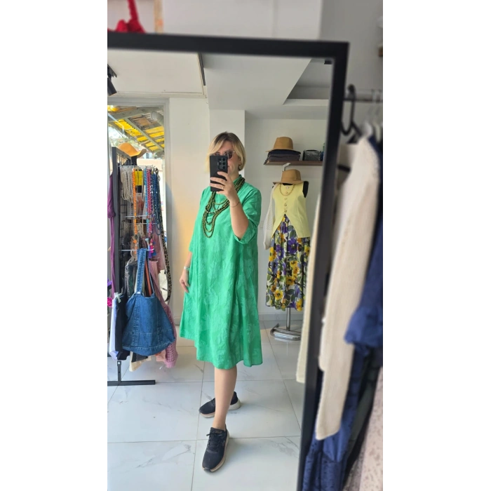 Canlı Yeşil Kloş Midi Elbise
