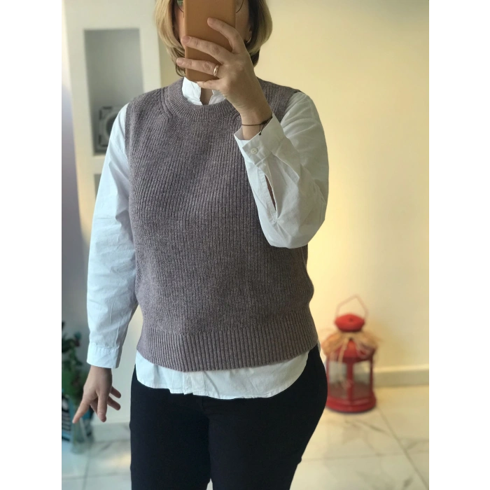 Gri Örme Süveter Yelek