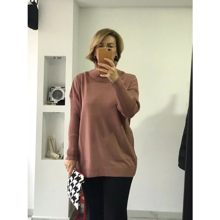 Gül Kurusu Boğazlı Triko Tunik