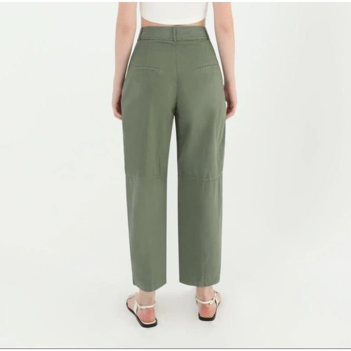 Haki Yüksek Bel Rahat Pantolon
