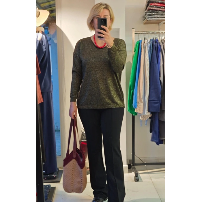 Koyu Yeşil Simli V Yaka Triko