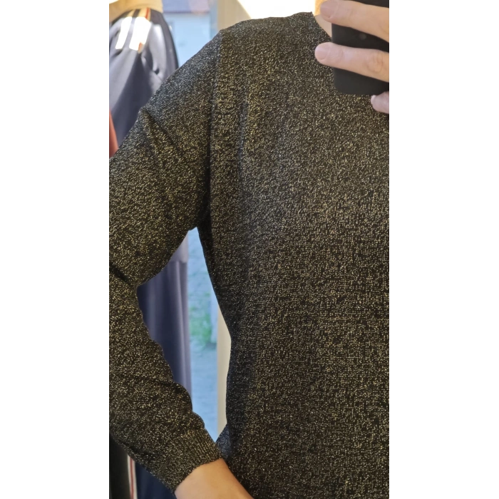 Koyu Yeşil Simli V Yaka Triko