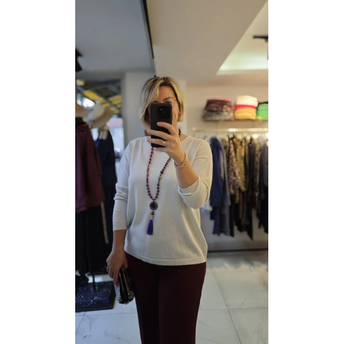 Krem Rengi Basic Işıltılı Triko