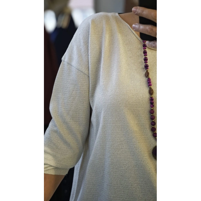 Krem Rengi Basic Işıltılı Triko