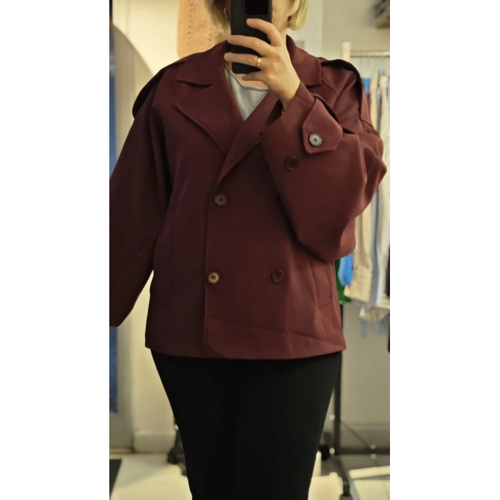 Kruvaze Yaka Kısa Bordo Ceket