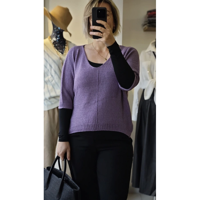 Lavanta Örgü V Yaka Triko