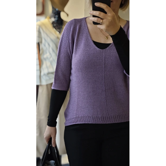 Lavanta Örgü V Yaka Triko