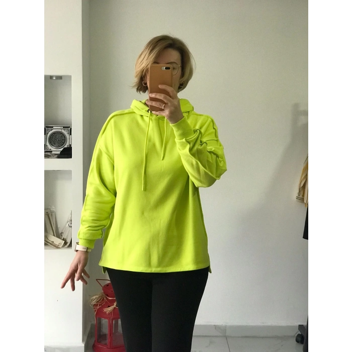 Limon Sarısı Kapüşonlu Sweatshirt