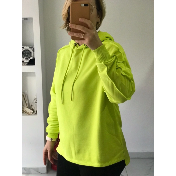 Limon Sarısı Kapüşonlu Sweatshirt