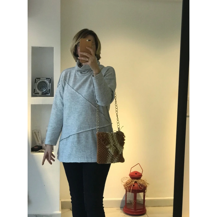Melanj Gri Modern Kesim Sweatshirt