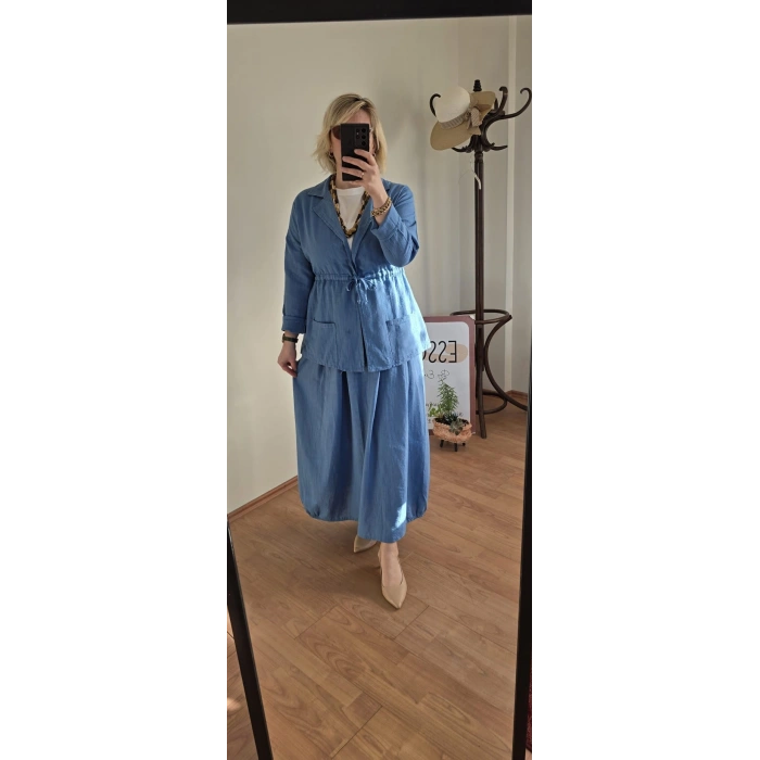 Pudra Mavi Keten Set