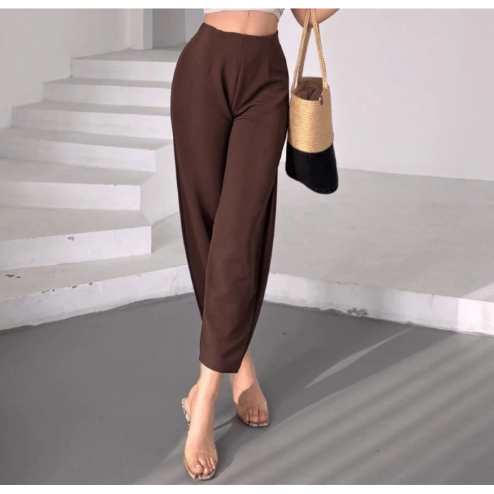 Yüksek Bel Basic Kahverengi Pantolon