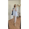 Mavi Çizgili Pembe Detaylı Gömlek