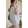 Mavi Çizgili Pembe Detaylı Gömlek