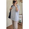Mavi Çizgili Pembe Detaylı Gömlek