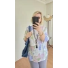 Lila Pastel Çiçekli Bluz