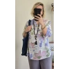 Lila Pastel Çiçekli Bluz