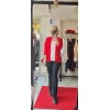 Kırmızı Kolu Büzgülü Blazer Ceket
