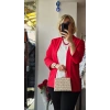 Kırmızı Kolu Büzgülü Blazer Ceket