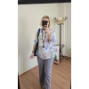 Lila Flora Desenli Gömlek