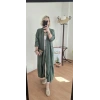Haki Keten Uzun Hırka
