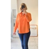 Canlı Turuncu Cepli Basic Gömlek