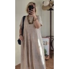 Oversize Kum Keten Elbise
