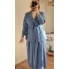 Pudra Mavi Keten Set
