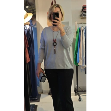 Açık Gri Simli Bluz