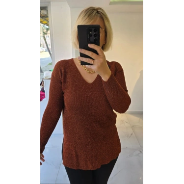 Bakır Simli V Yaka Triko