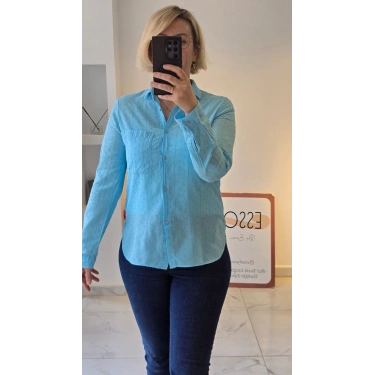 Bebek Mavisi Puantiye Desenli Gömlek