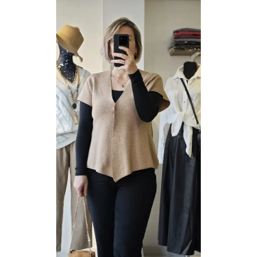 Bej Örme Kısa Kol Hırka